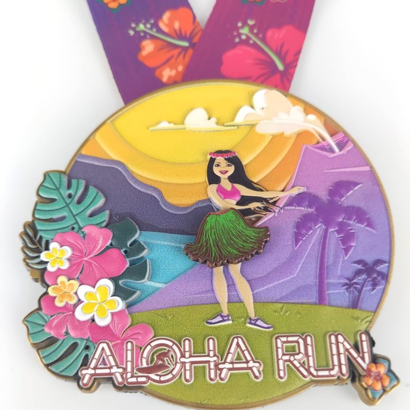 Médailles de course personnalisées Classic Aloha Run Médailles 3D Médailles de marathon imprimées Médailles de finition Fun Run Médailles